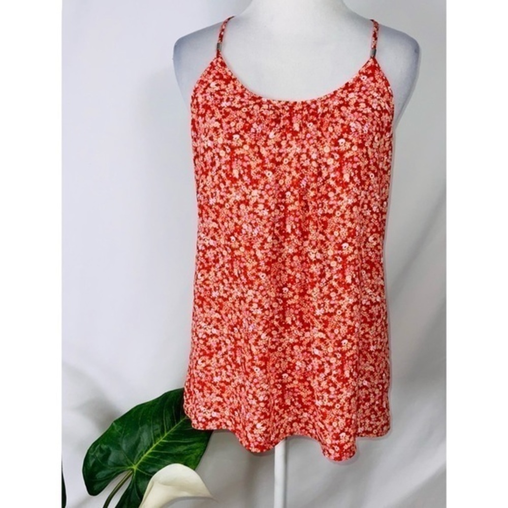 SOHO Jeans/New York & Company Orange Floral Spaghetti Strap Fit Top XS